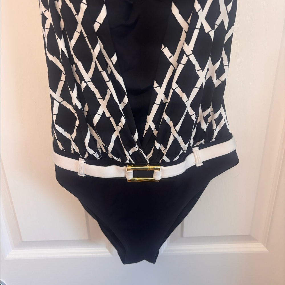Blue Rod Beattie Navy & White Geometric One-Piece Swimsuit with Gold Accent - Picture 7 of 16